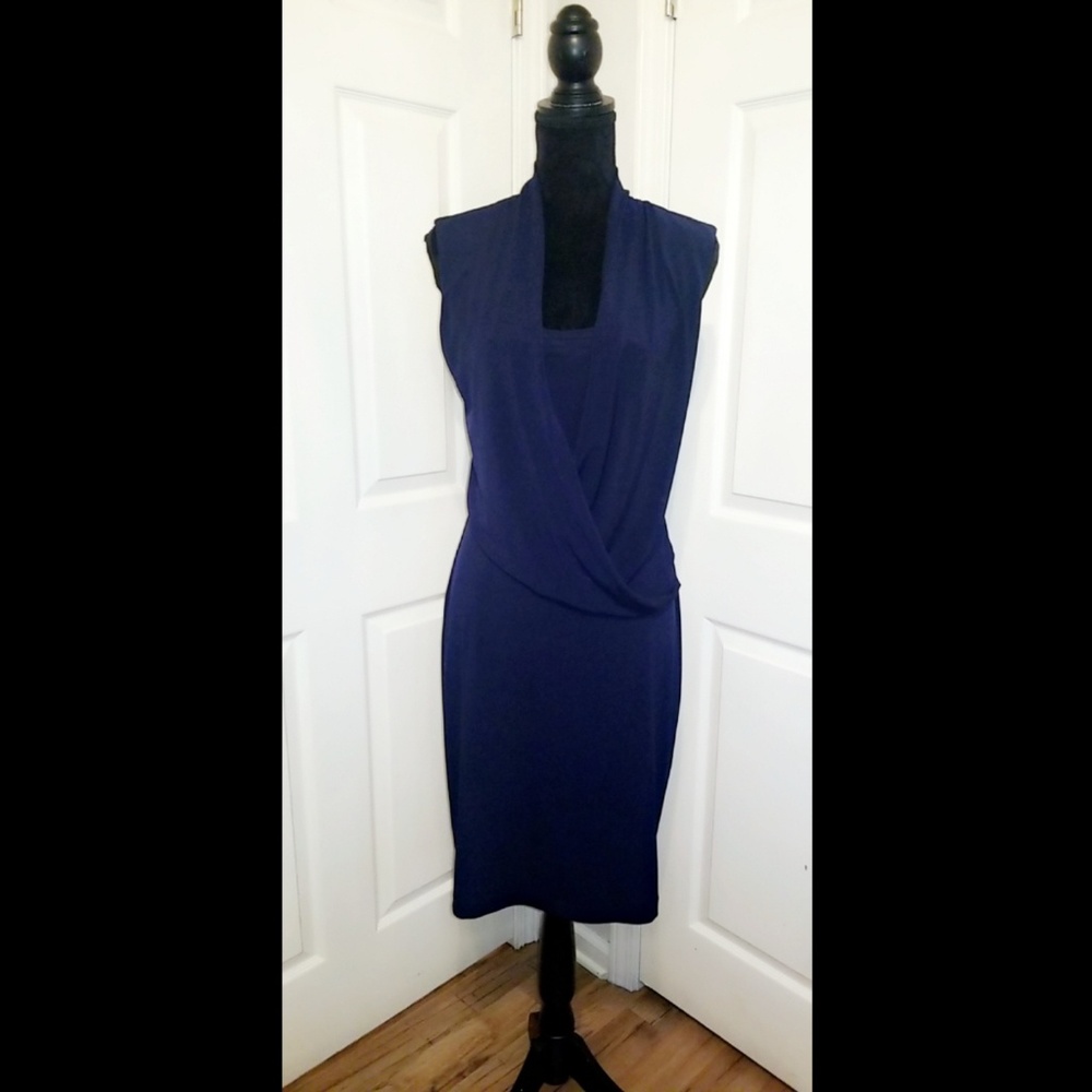 DB Navy Poleyester Dress w/ Swooping Neckline